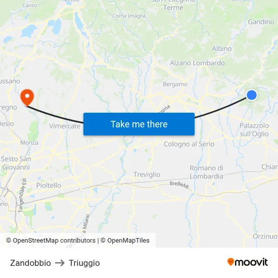 Zandobbio to Triuggio map