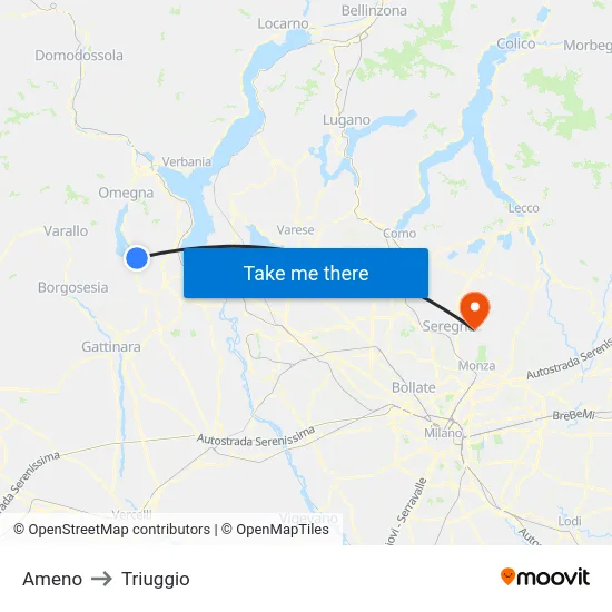 Ameno to Triuggio map
