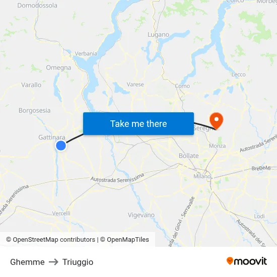 Ghemme to Triuggio map