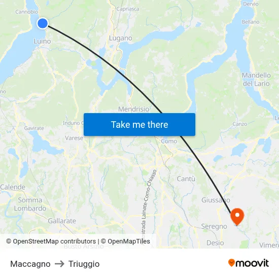 Maccagno to Triuggio map