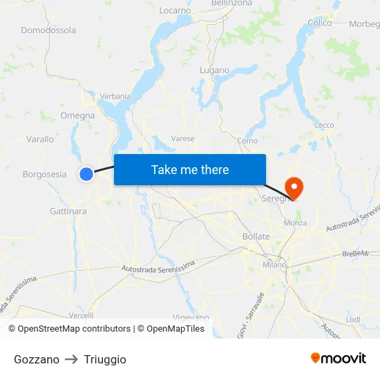 Gozzano to Triuggio map