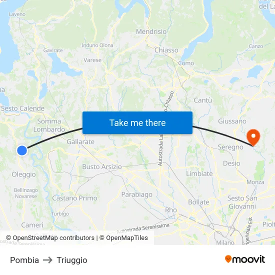 Pombia to Triuggio map