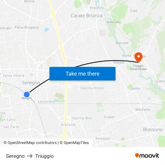 Seregno to Triuggio map