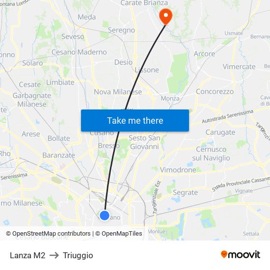 Lanza M2 to Triuggio map