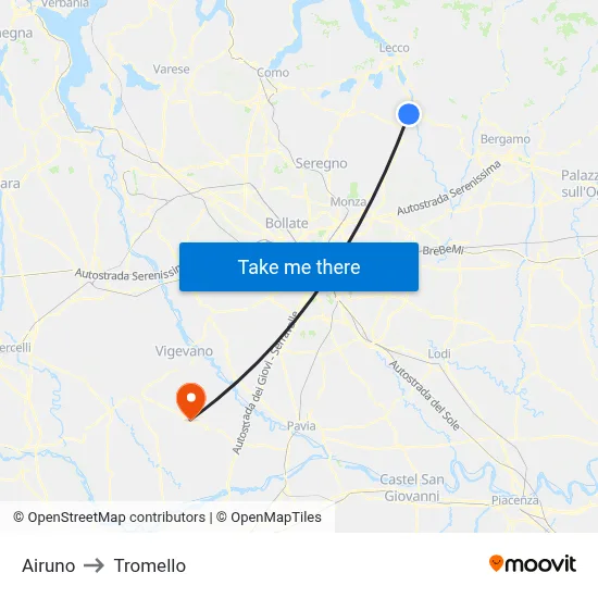 Airuno to Tromello map