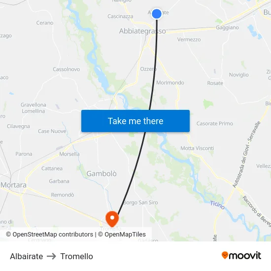 Albairate to Tromello map