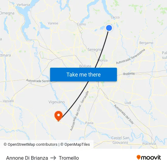 Annone di Brianza to Tromello map