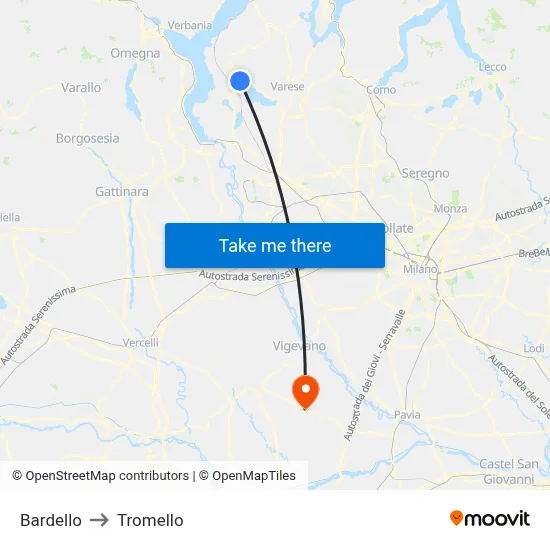 Bardello to Tromello map