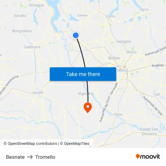 Besnate to Tromello map