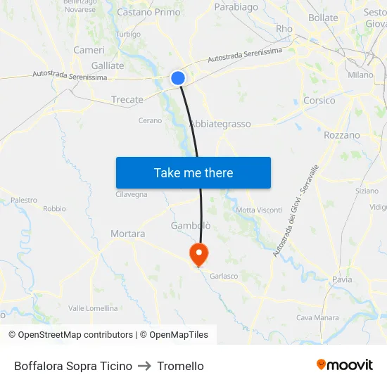 Boffalora Sopra Ticino to Tromello map