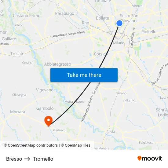 Bresso to Tromello map