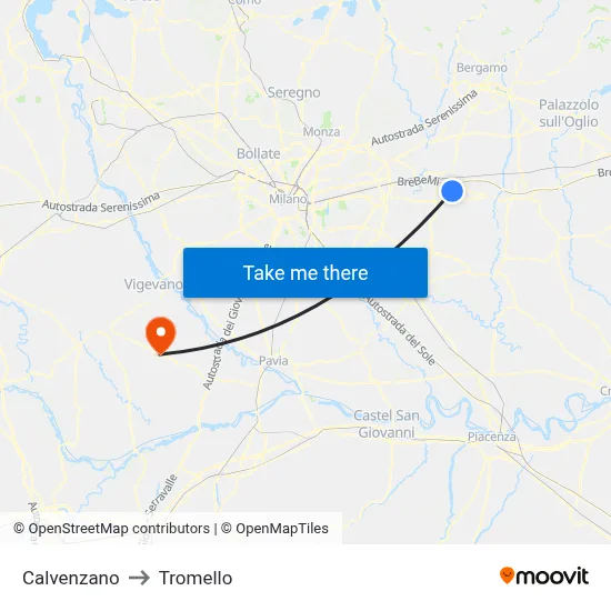 Calvenzano to Tromello map