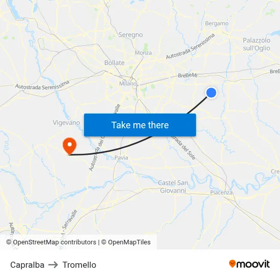 Capralba to Tromello map