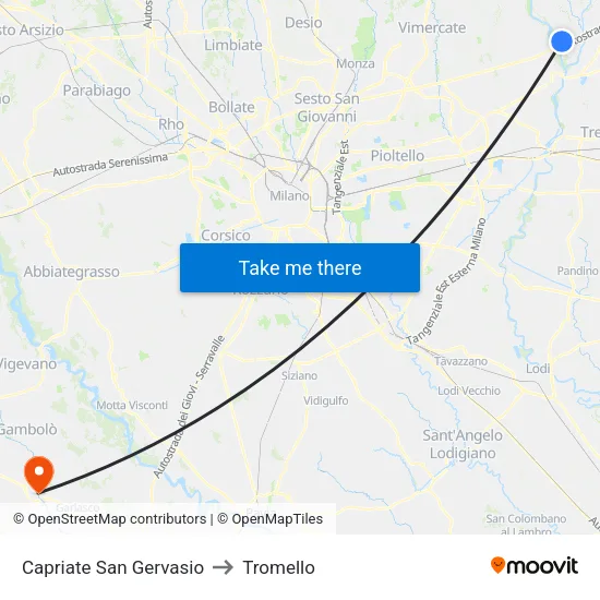 Capriate San Gervasio to Tromello map