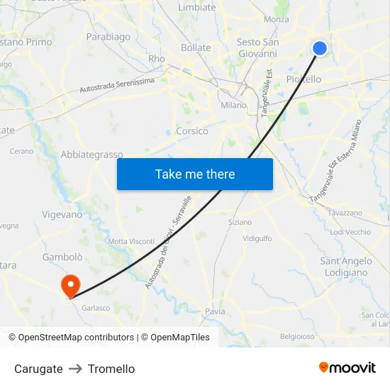 Carugate to Tromello map