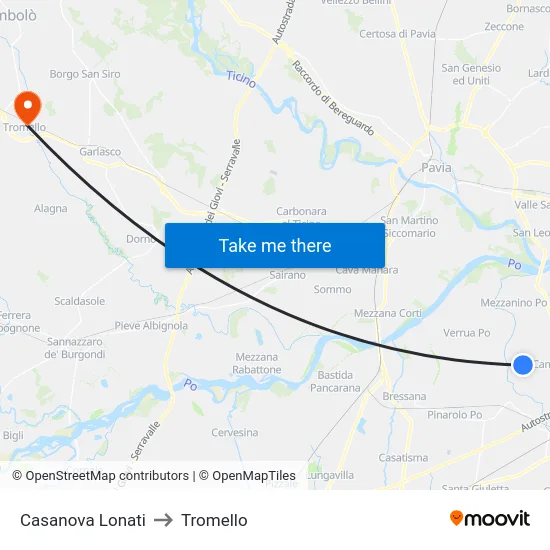Casanova Lonati to Tromello map