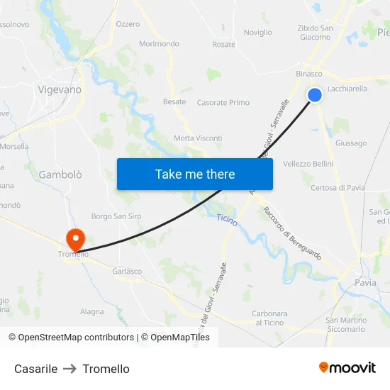 Casarile to Tromello map