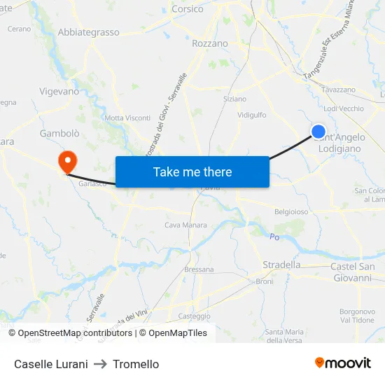 Caselle Lurani to Tromello map