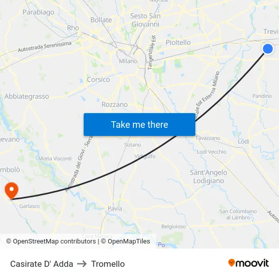 Casirate d'Adda to Tromello map