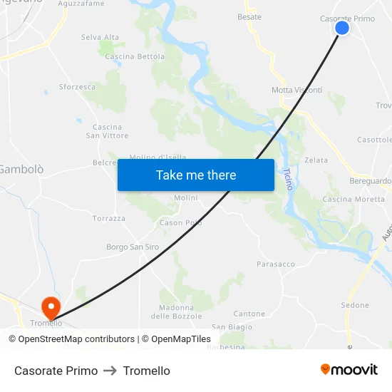 Casorate Primo to Tromello map