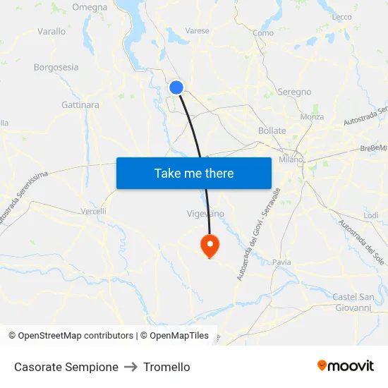 Casorate Sempione to Tromello map