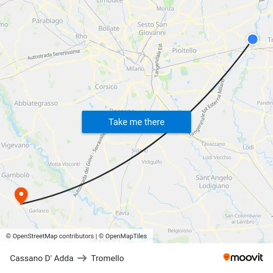 Cassano D' Adda to Tromello map