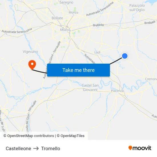 Castelleone to Tromello map