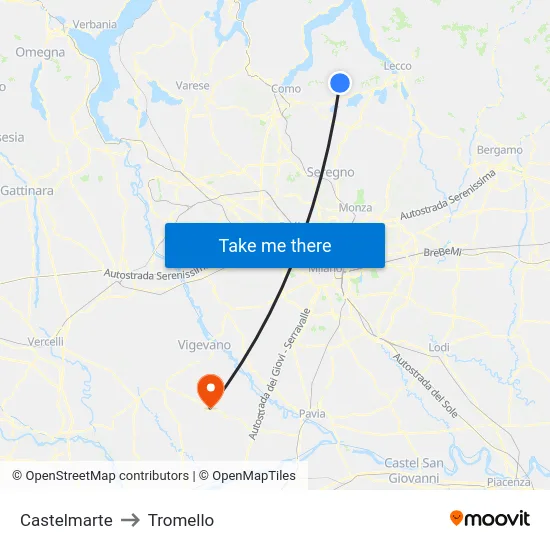 Castelmarte to Tromello map