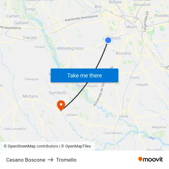 Cesano Boscone to Tromello map