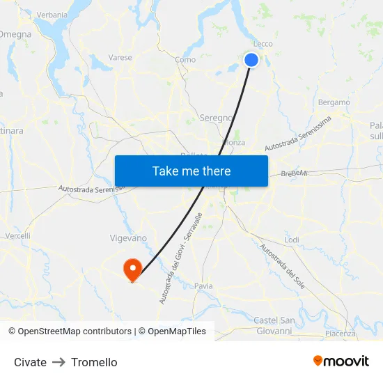 Civate to Tromello map