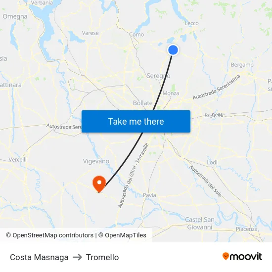 Costa Masnaga to Tromello map