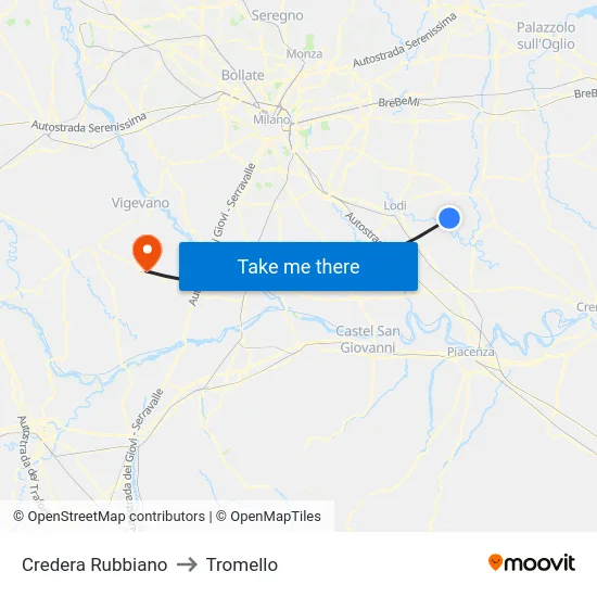 Credera Rubbiano to Tromello map