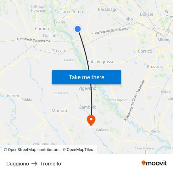 Cuggiono to Tromello map