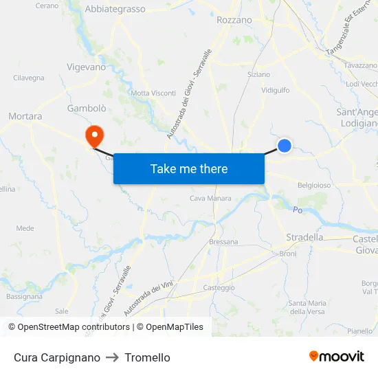 Cura Carpignano to Tromello map