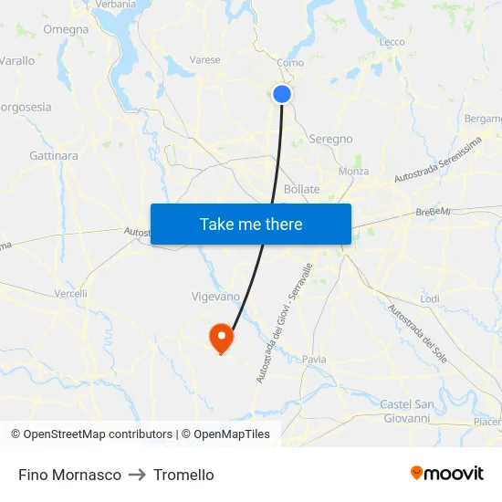 Fino Mornasco to Tromello map