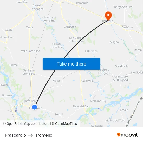 Frascarolo to Tromello map