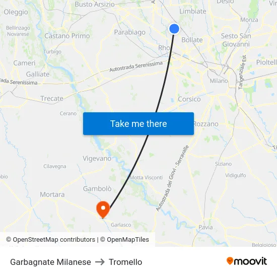 Garbagnate Milanese to Tromello map