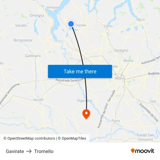 Gavirate to Tromello map