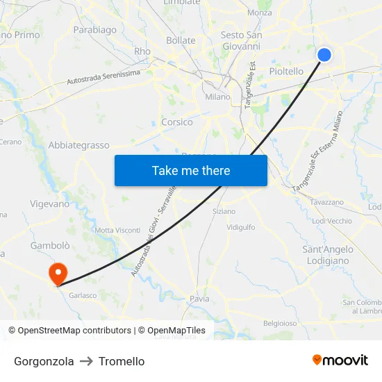 Gorgonzola to Tromello map