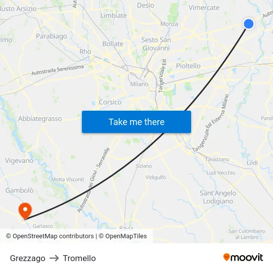 Grezzago to Tromello map