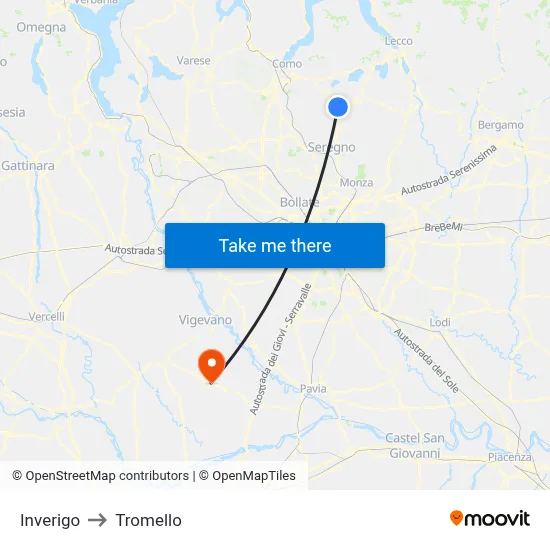 Inverigo to Tromello map