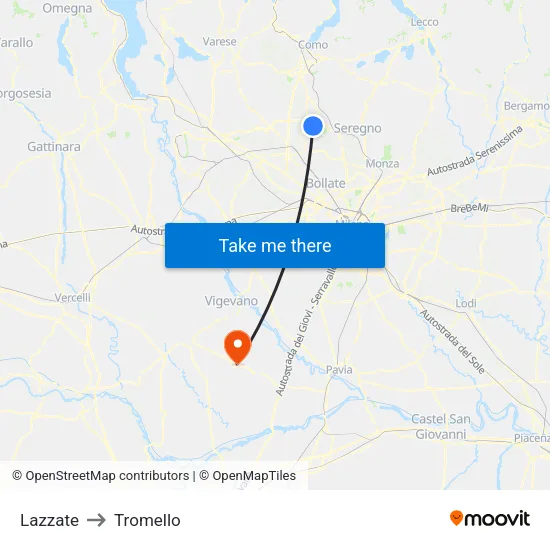 Lazzate to Tromello map
