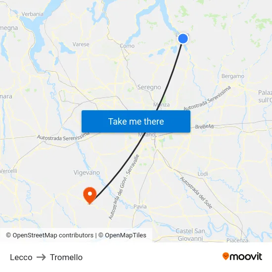 Lecco to Tromello map