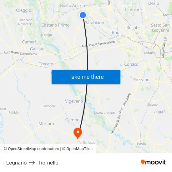 Legnano to Tromello map