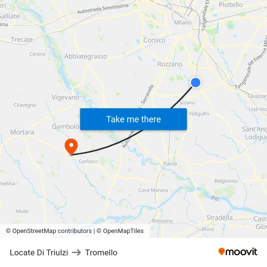 Locate di Triulzi to Tromello map