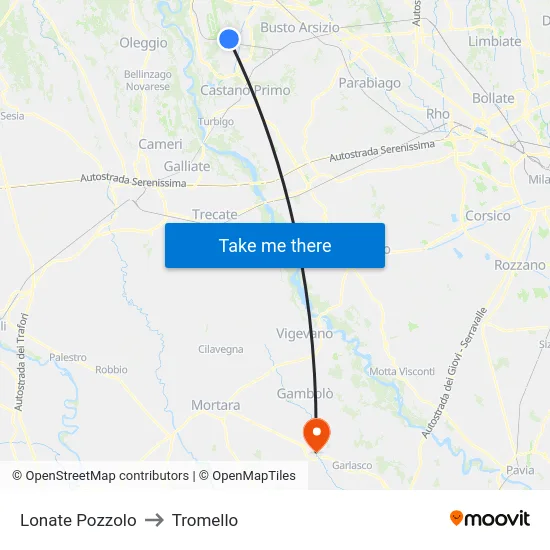 Lonate Pozzolo to Tromello map