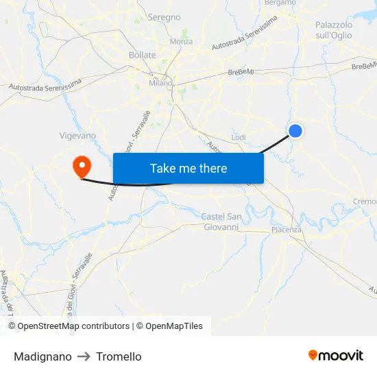 Madignano to Tromello map