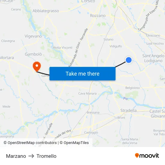 Marzano to Tromello map