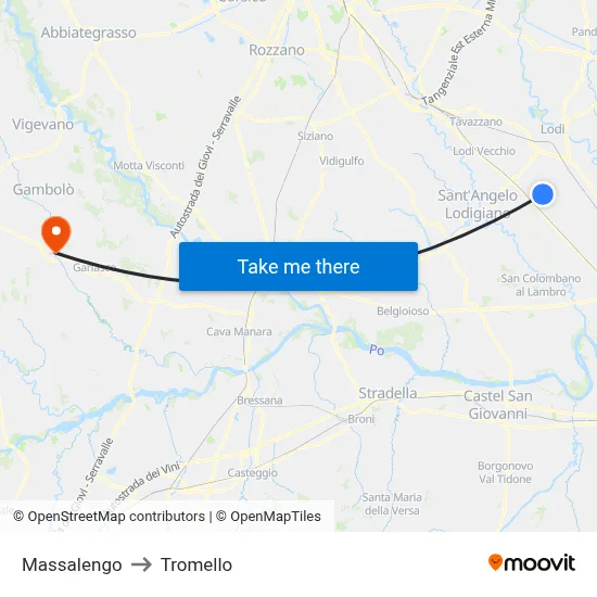 Massalengo to Tromello map