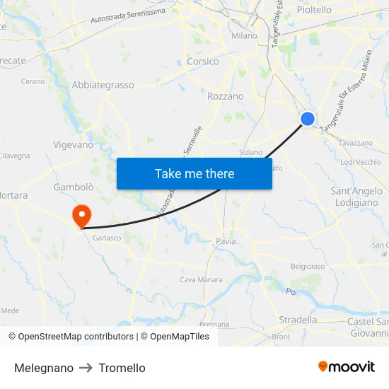 Melegnano to Tromello map